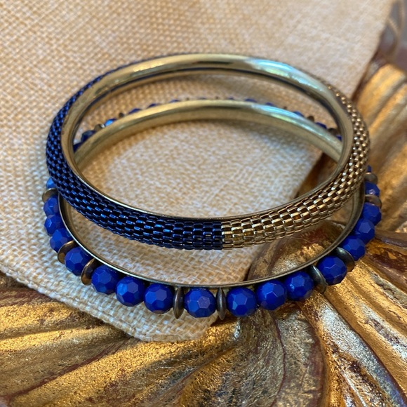 Vintage Brassy Gold & Blue Vintage Boho Luxe Bangles - Picture 6 of 9